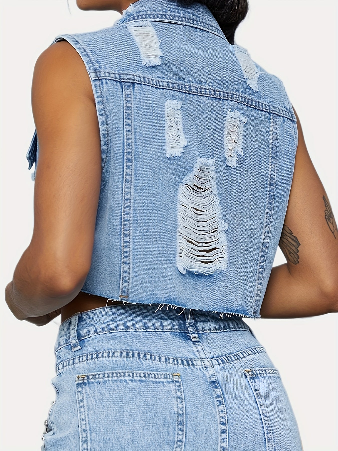 Distressed Sleeveless Denim Vest Women's Jacket