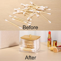 Acrylic Q Tip Dispenser with Bamboo Lid