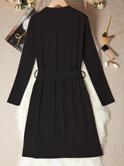 Women's Solid Night Robe Long Sleeve V Neck With Belt