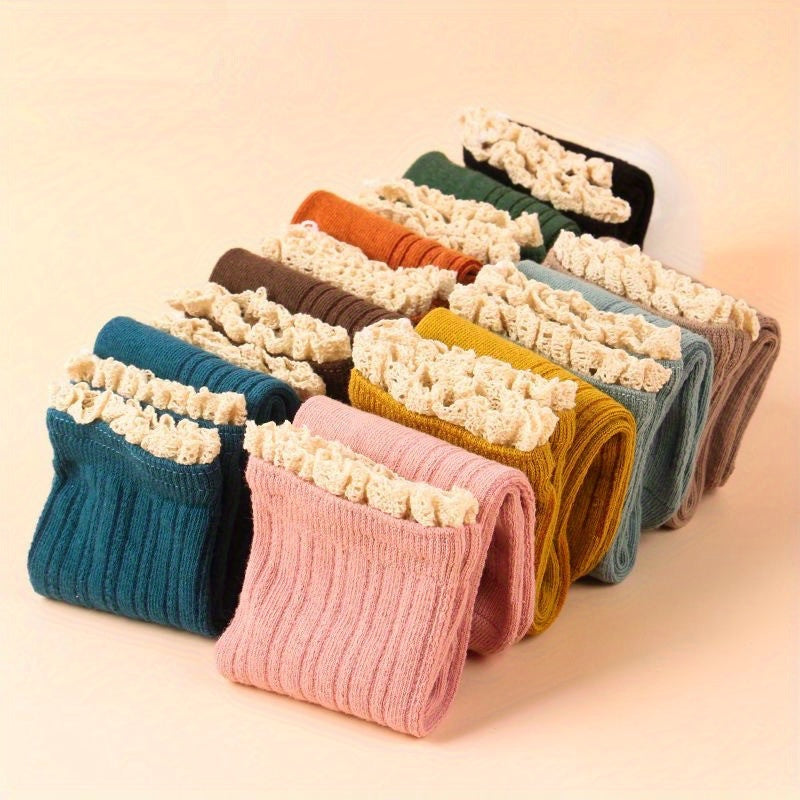10 Pairs College Style Lace Trim Socks Women's Stockings