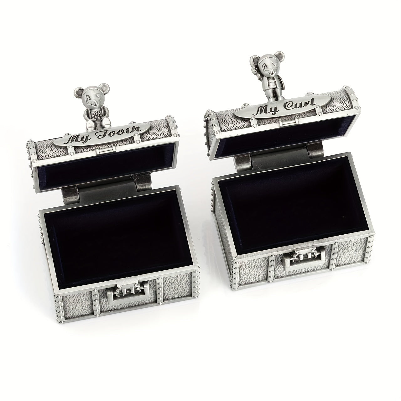 Baby Tooth Treasure Chest Box Silvery Tooth Holder And Curl Organizer Set