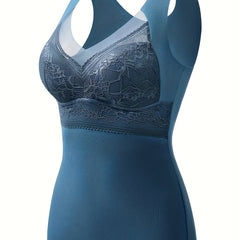 Soft V Neck Lace Stitching Thermal Underwear Top