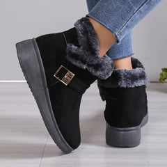 Women's Warm Faux Fur Ankle Boots Suede Round Toe Zipper Snow Boots