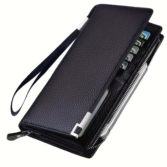 Men's Leather Zipper Long Business Wallet Phone Holder