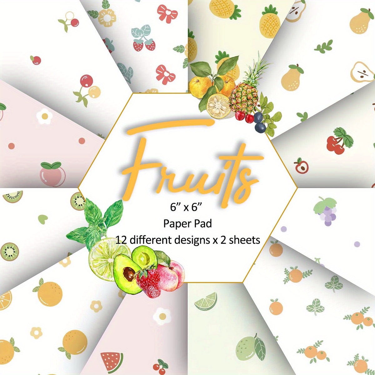 24 Sheets 6 x6 DIY Fruits Scrapbook Paper Journaling Kit