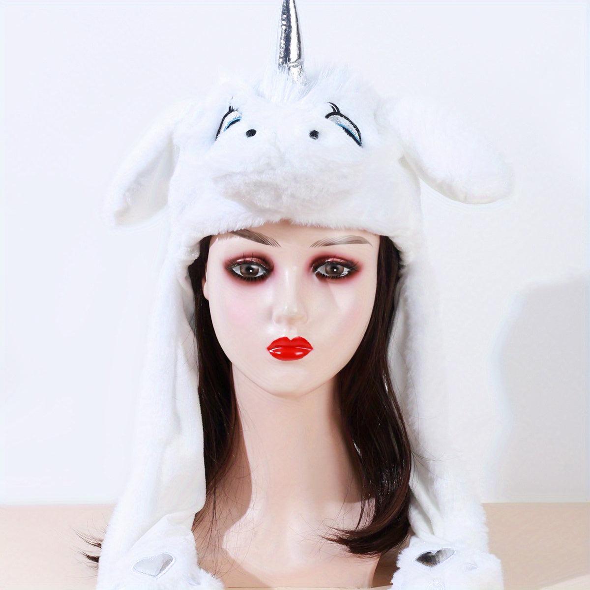 Colorful Unicorn Cartoon Hoodie Hat Warm Hooded Scarf Animal Ear Plush Hat Glove