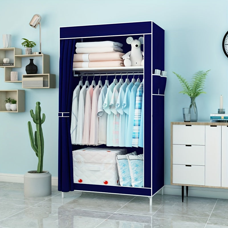 2 Layer Clothes Storage Cabinet With Dustproof Curtain Plastic Storage Rack