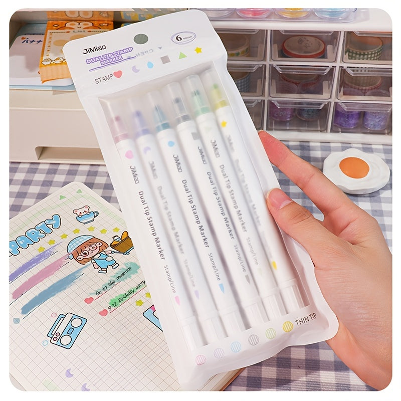 6 Pack Dual Tip Highlighters for Art & Crafts