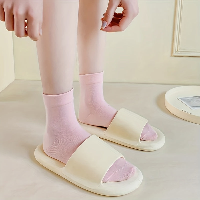 7 Pairs Solid Socks Comfy & Breathable Women's Stockings
