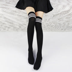 Striped High Thigh Socks Classic College Style Over The Knee Socks