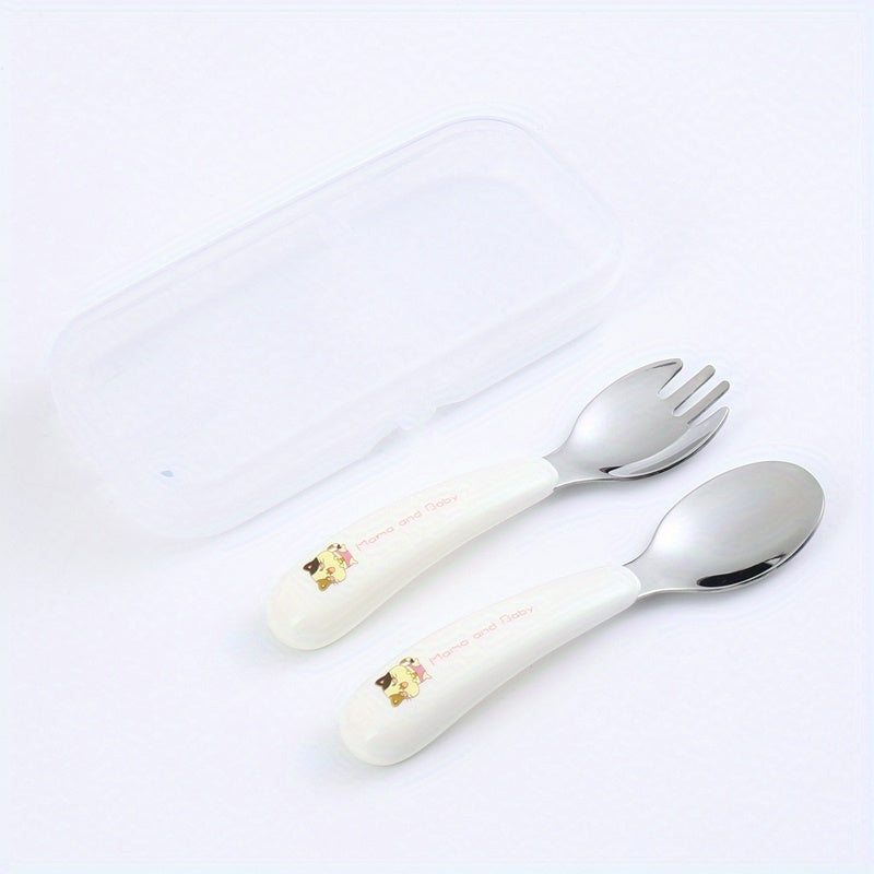 304 Stainless Steel Kids Portable Cutlery Fork Spoon Cartoon Baby Training