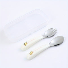 304 Stainless Steel Kids Portable Cutlery Fork Spoon Cartoon Baby Training