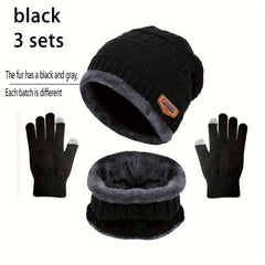 Winter Warm Windproof Hat Touch Screen Gloves Knitted Neck Cover Set