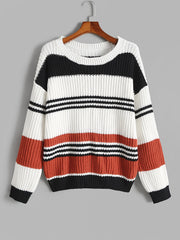  Colorblock Long Sleeve Knit Pullover Sweater Women's Plus