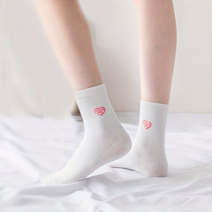 4 Pairs Heart Print Socks Comfy & Breathable Women's Stockings