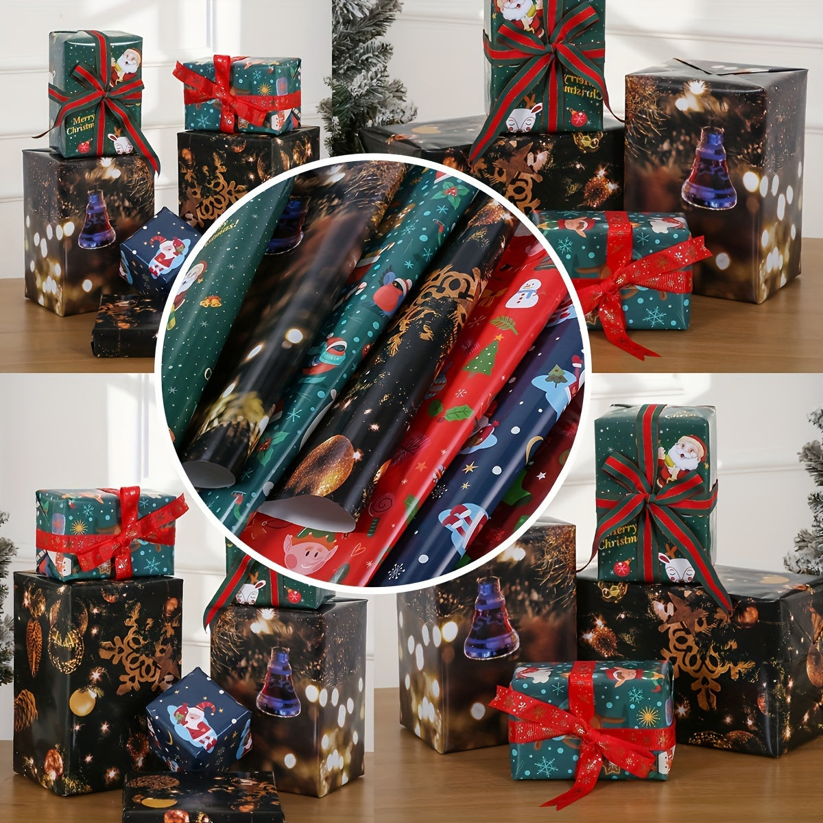 5pcs Christmas Gift Wrapping Paper for DIY Gift Packaging