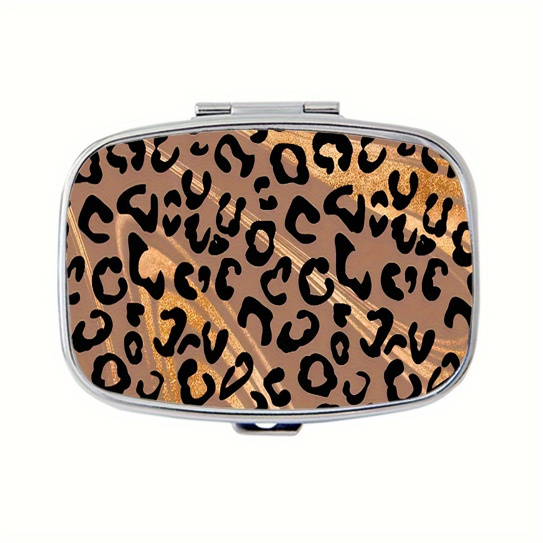 Leopard Print Pill Case 2 Compartment Medicine Organizer Portable Vitamin Box