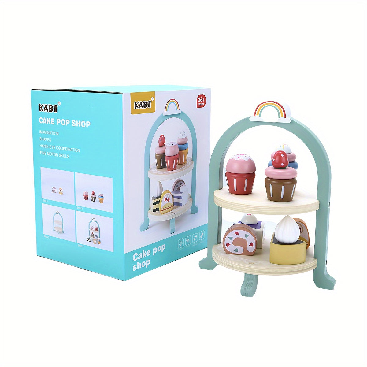 KABI Wooden Cake Pop Shop Playset Pretend Play Food Toy for Kids 3