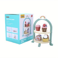 KABI Wooden Cake Pop Shop Playset Pretend Play Food Toy for Kids 3
