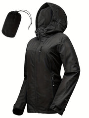 Women's Packable Rain Jacket Lightweight Waterproof Hood Ideal For Cycling