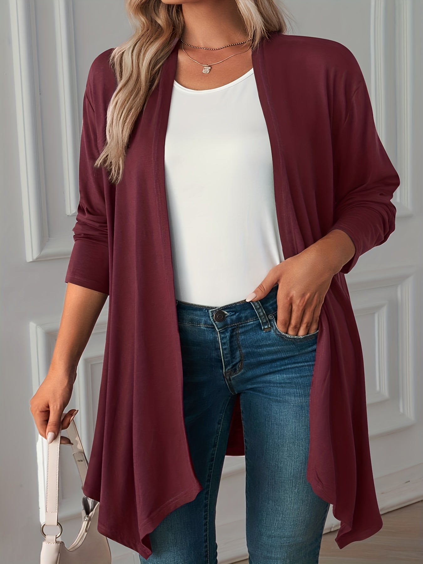  Casual Cardigan Women's Plus Solid Long Sleeve Open Front