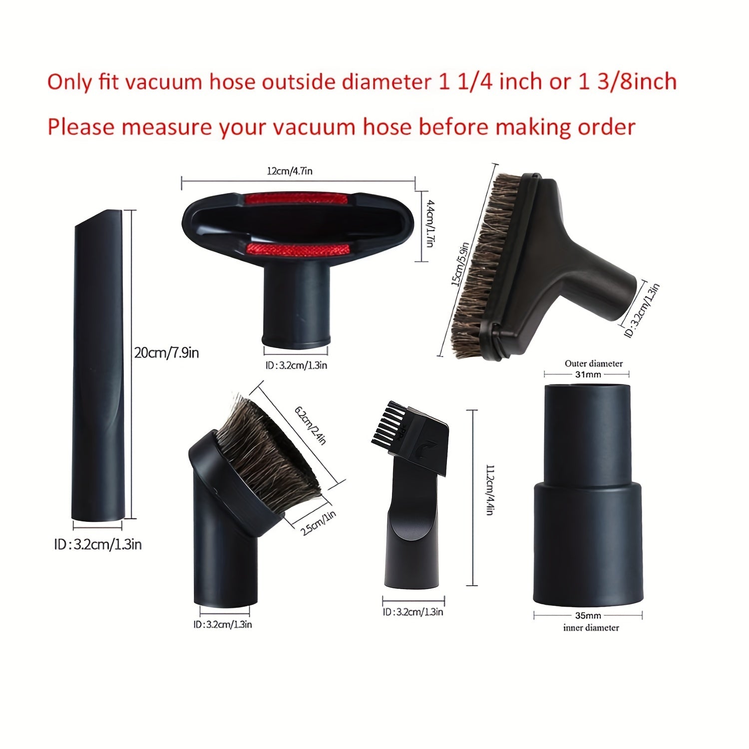 6pcs Vacuum Attachments Cleaning Kit Brush Nozzle Crevice Tool
