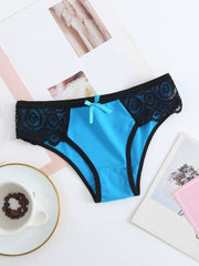 6 Pack Colorful Cotton Panties with Lace Trim Bikini Briefs