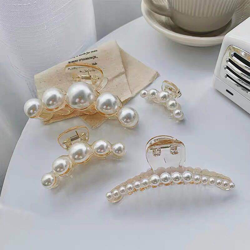 4pcs French Faux Pearl Hair Claw Clip Non Slip Strong Hold Grip Hair Accessories