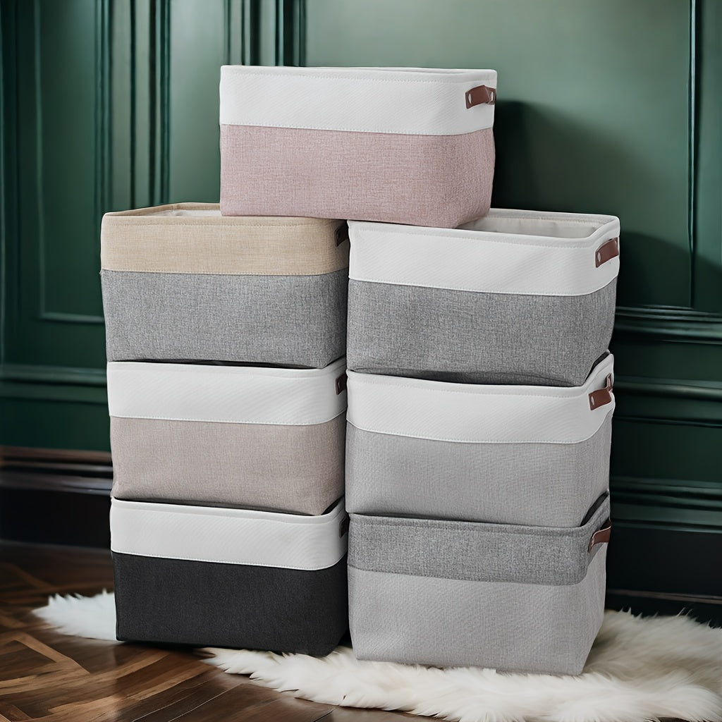 3pcs Fabric Storage Baskets Golden Finish Home Organizer