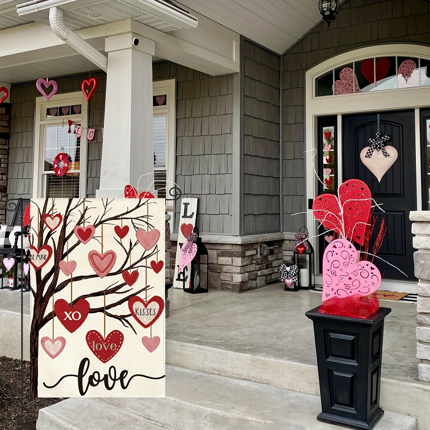 Valentines Garden Flag Love Heart Tree Anniversary Wedding