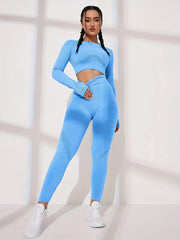 Sporty Set Round Neck Backless Top & High Waist Running Pant Sports Suit
