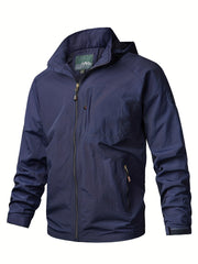Men's Lightweight Hooded Windbreaker Jacket with Zipper Pockets