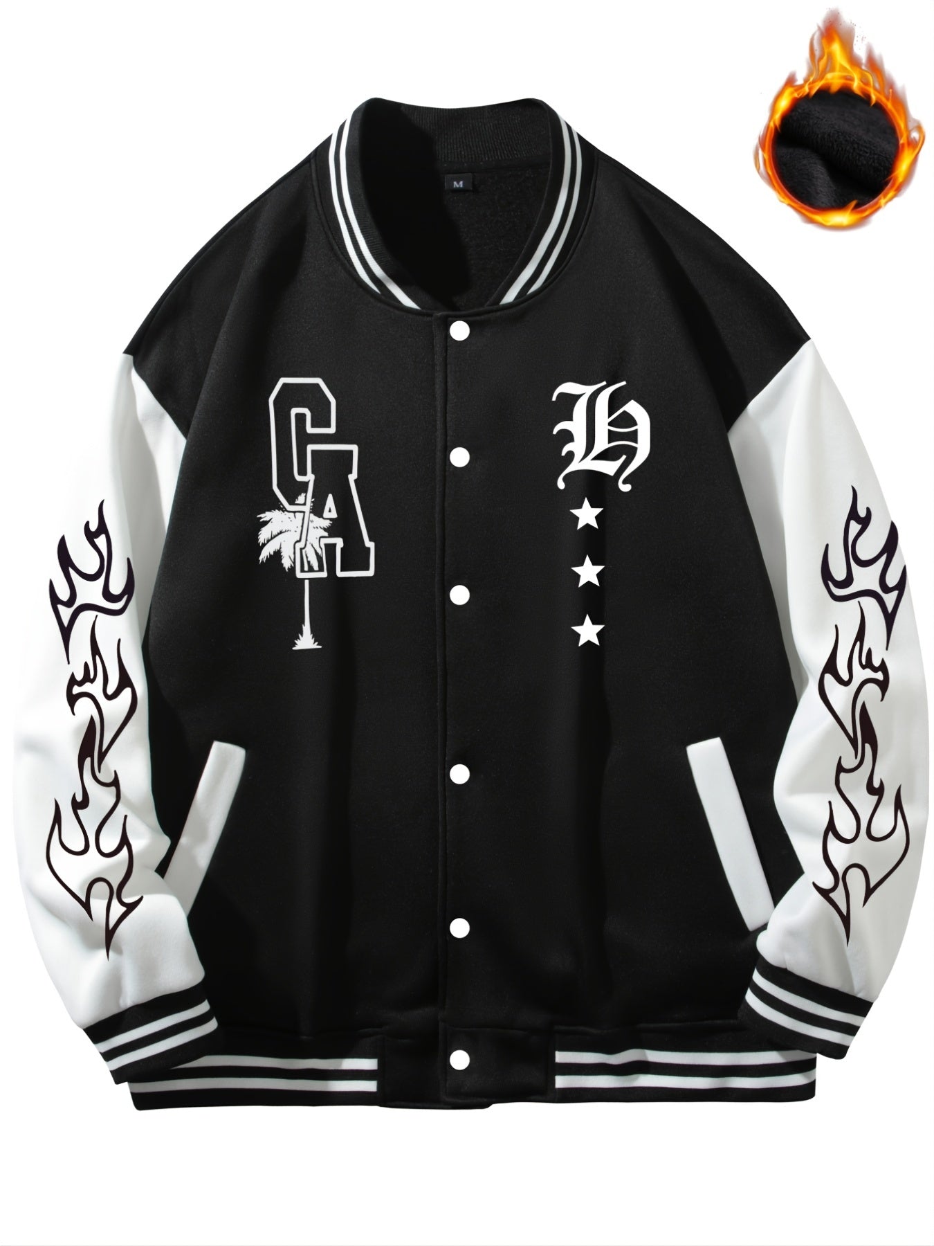 Men's Star Embroidery Varsity Jacket, Spring Fall School Baseball