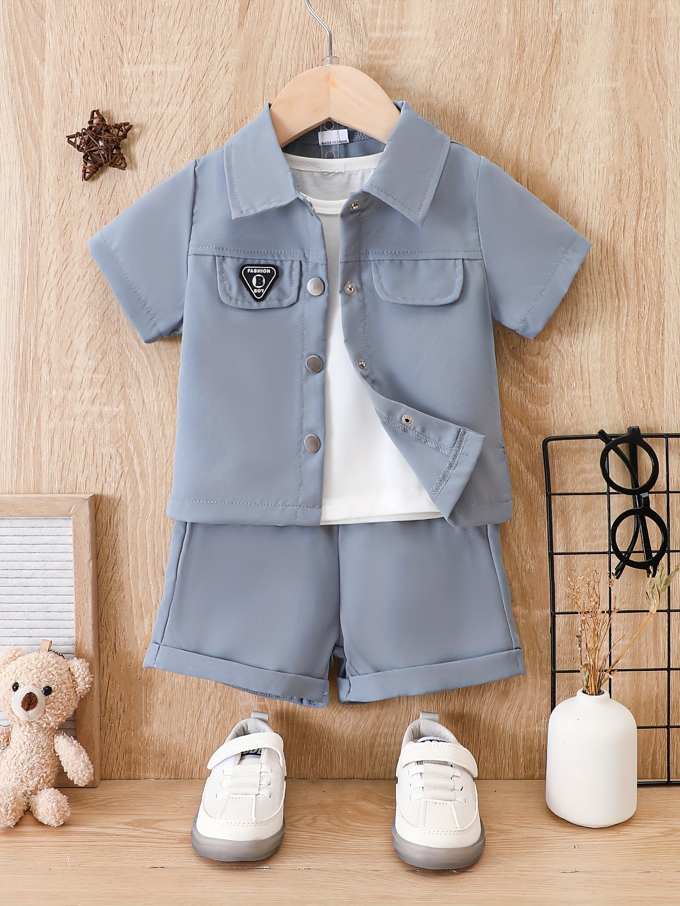 Baby Boy's Shorts Set Single Breasted Shirt & Shorts Outfit