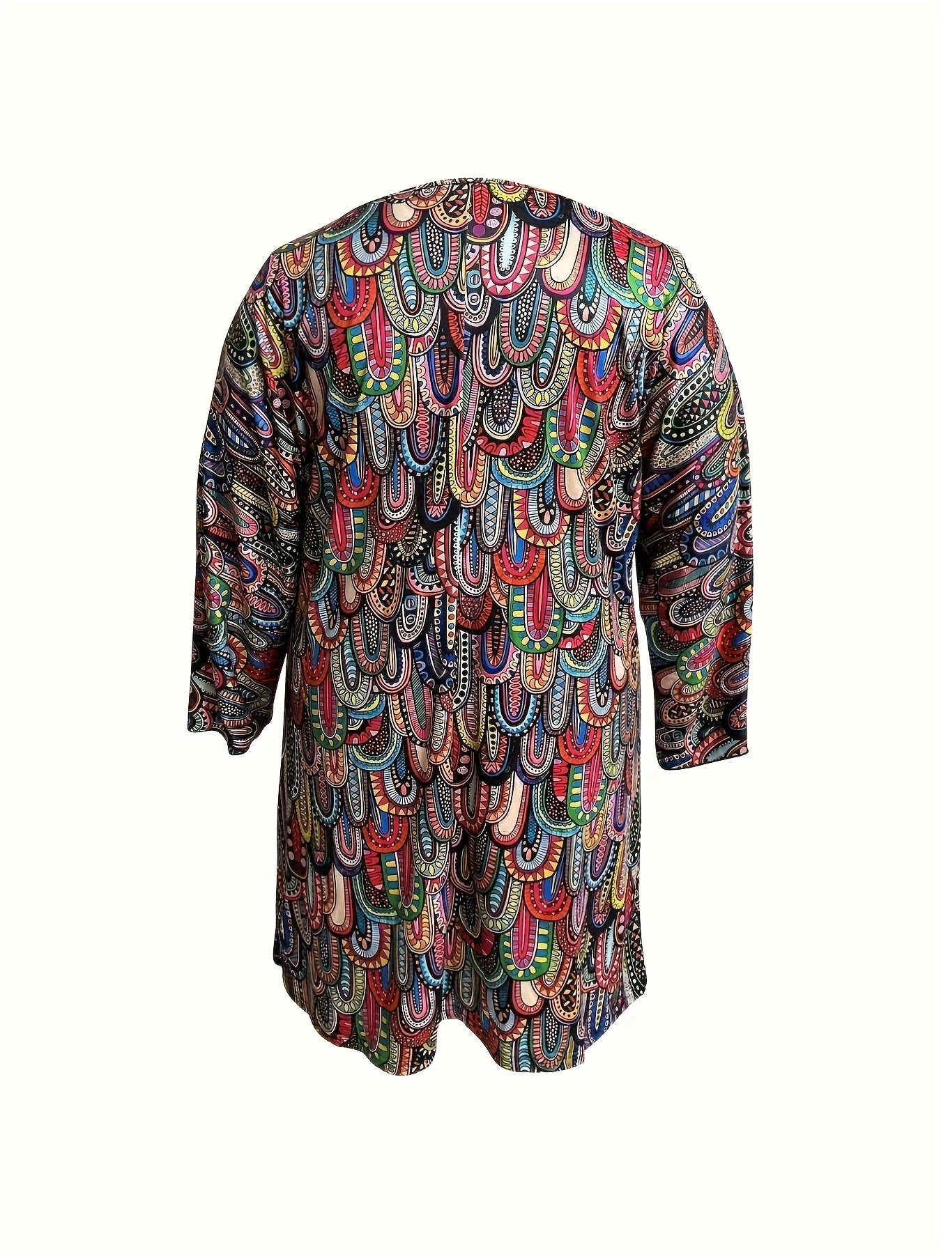  Boho Dress Women's Plus Allover Paisley Print Long Sleeve Dress