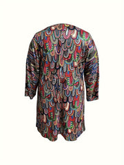  Boho Dress Women's Plus Allover Paisley Print Long Sleeve Dress