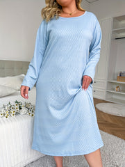  Wave Print Long Sleeve Nightdress