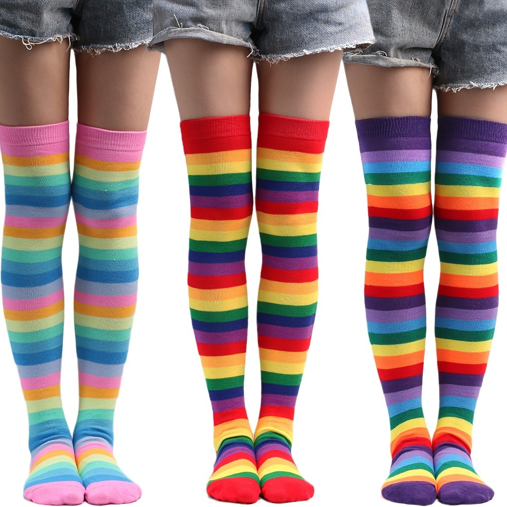 Rainbow Striped Thigh High Stockings Over Knee Socks for Cosplay
