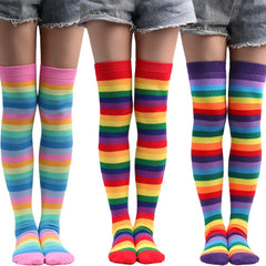 Rainbow Striped Thigh High Stockings Over Knee Socks for Cosplay