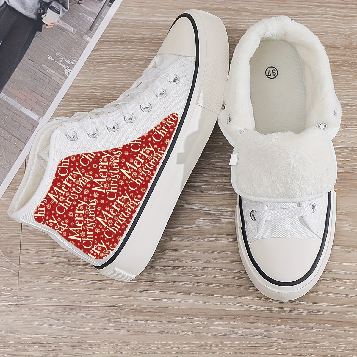 Merry Christmas Plush Lined Chunky Canvas Sneakers