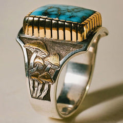 Men's Retro Colored Mushroom Turquoise Square Ring