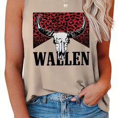  Colorblock Leopard Cow Print Round Neck Tank Top