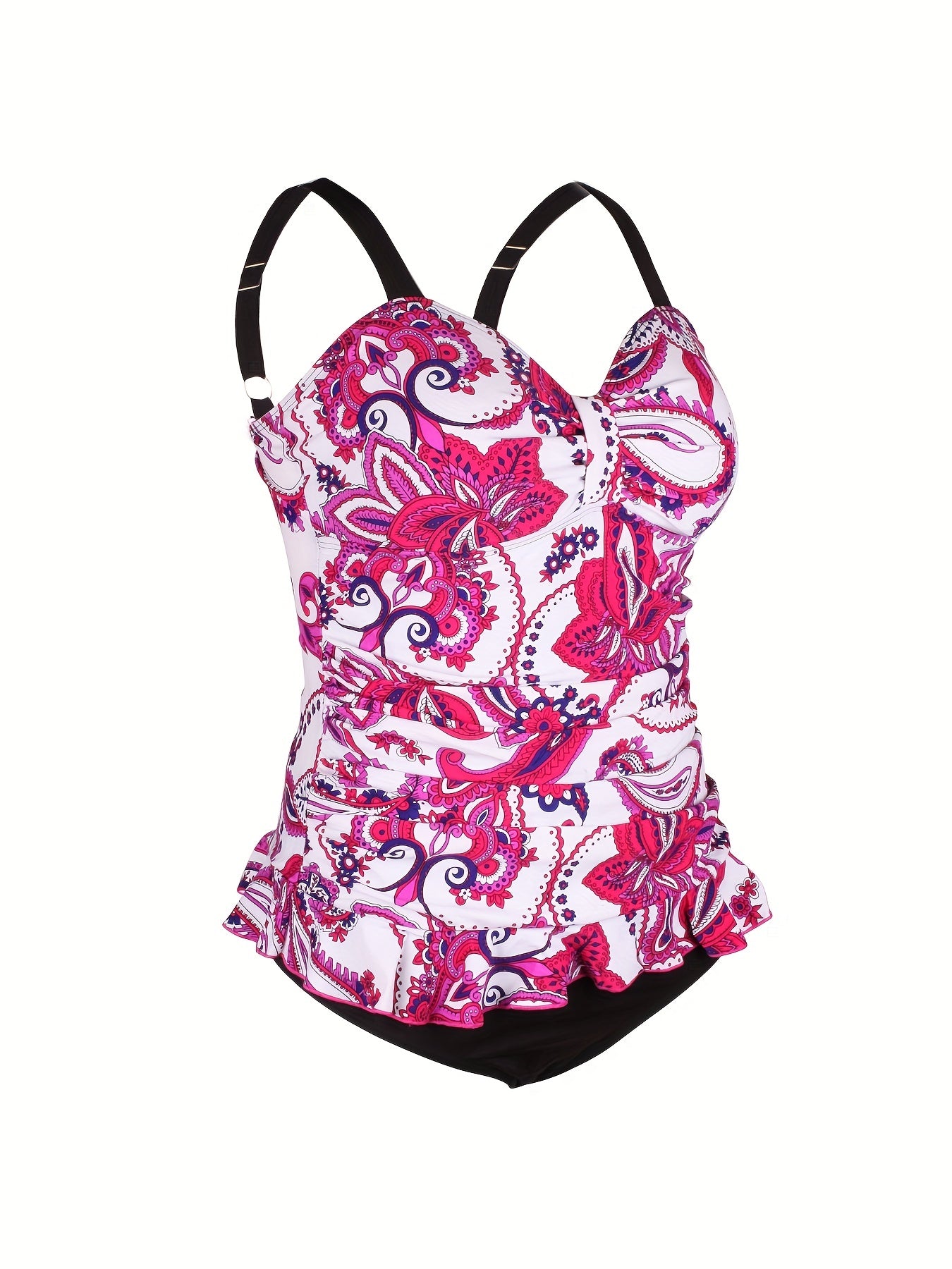  Floral Print Tankini Set with Ruffle Trim Cami Top & Brief