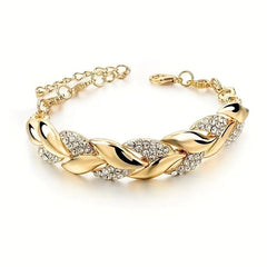 Braided Leaf Charm Crystal Wedding Bracelet for Women