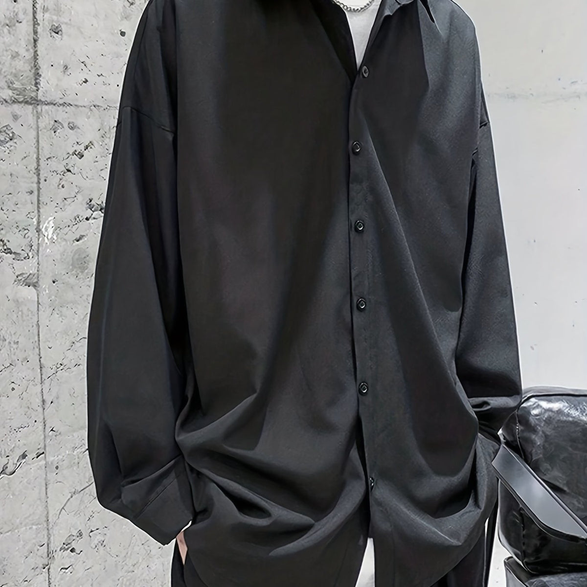 Men's Loose Stylish Shirt Top Turn Down Collar Long Sleeves Closure Regular Fit