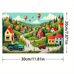 5D Diamond Painting Kit Colorful Village Scene with Hot Air Balloons