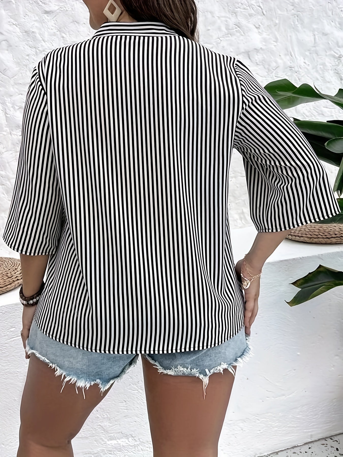  Striped Print Casual Blouse Women's Top