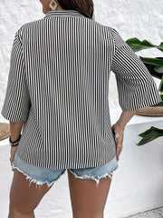  Striped Print Casual Blouse Women's Top