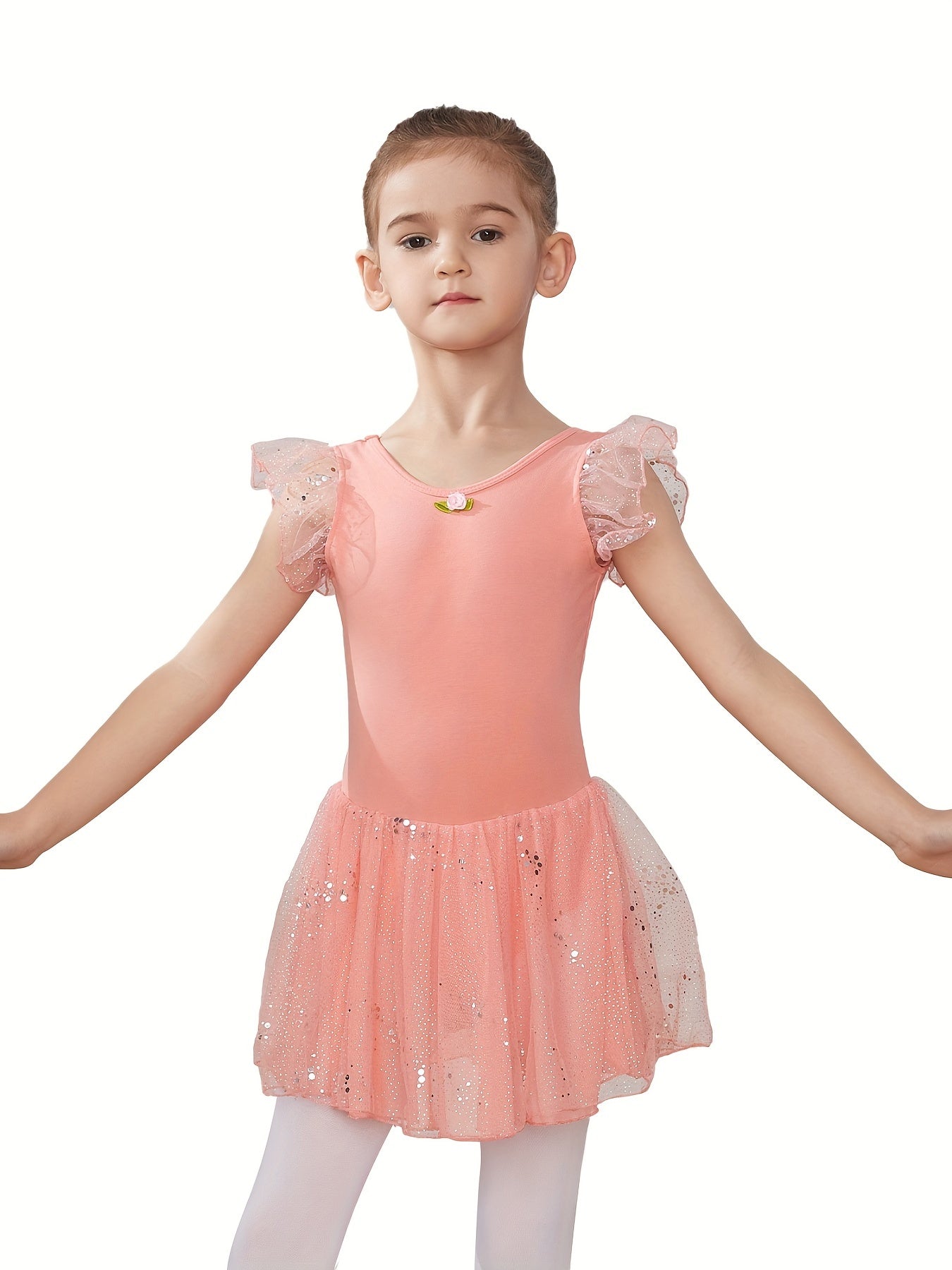 Flower & Cross Back Sequins Ballet Dress Girls Princes Puffy Skirt