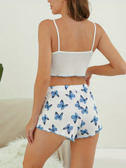 Butterfly Print Waffle Pajama Set - Women's Sleepwear & Loungewear